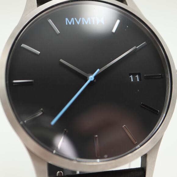 MVMT Classic Mens Dress Watch 45mm Date Dial Black Leather w New Battery - Picture 7 of 14